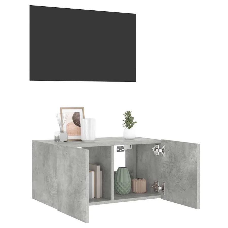 Meuble TV mural avec lumières LED gris béton 60x35x31 cm - 6