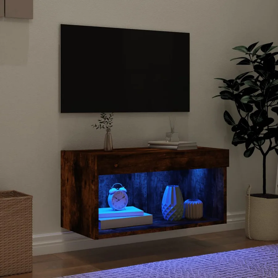 Meuble TV avec lumières LED chêne fumé 60x30x30 cm - 3