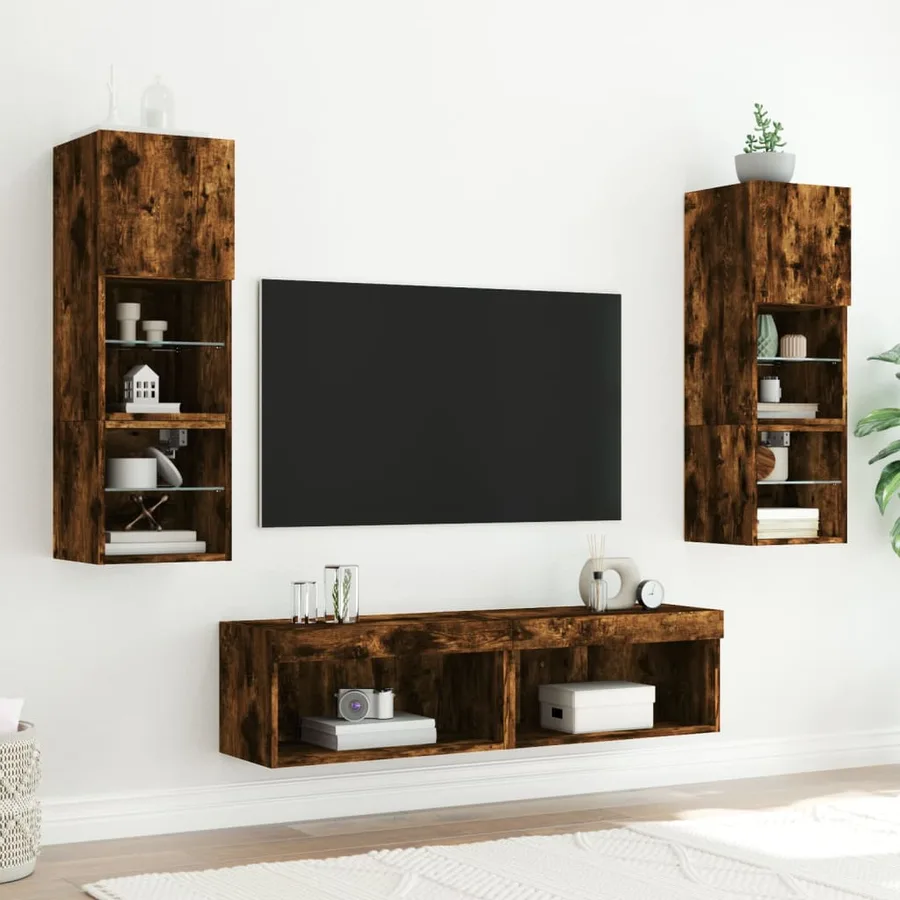 Meuble TV avec lumières LED chêne fumé 60x30x30 cm - 4