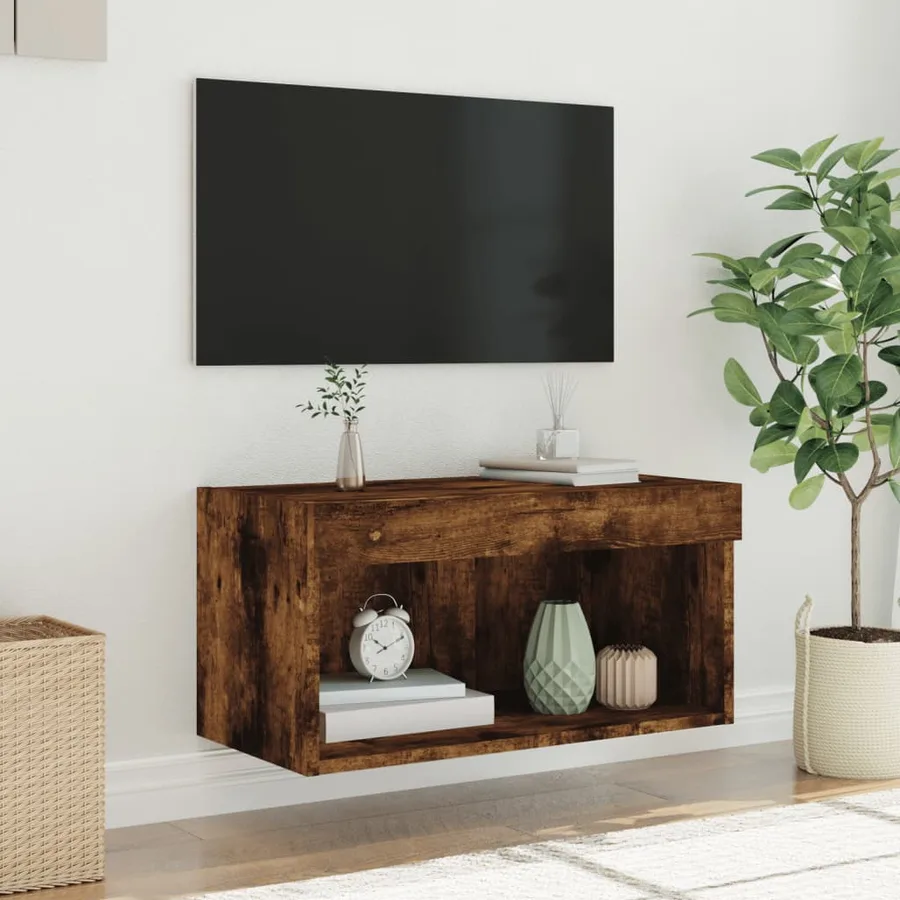Meuble TV avec lumières LED chêne fumé 60x30x30 cm - 5