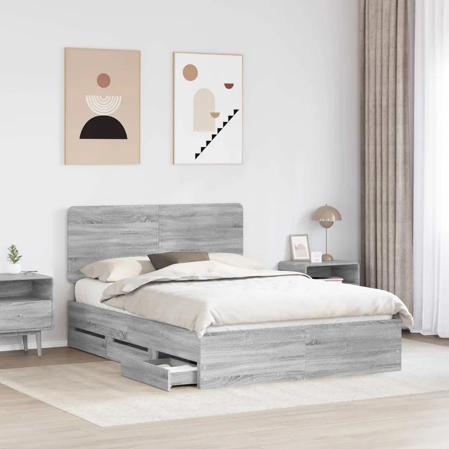 Cadre de lit Gris Sonoma 140 x 190 cm Bois Ingénierie - 3