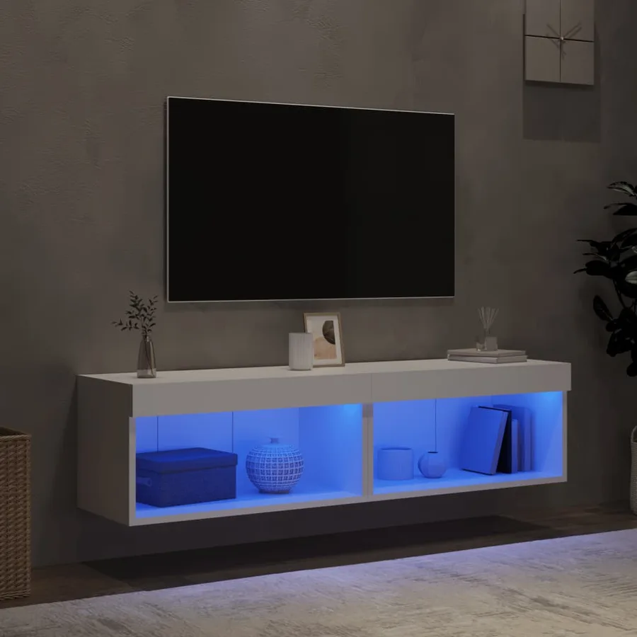 Meubles TV avec lumières LED 2 pcs blanc 60x30x30 cm - 3