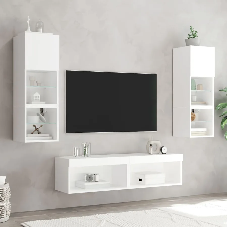 Meubles TV avec lumières LED 2 pcs blanc 60x30x30 cm - 4