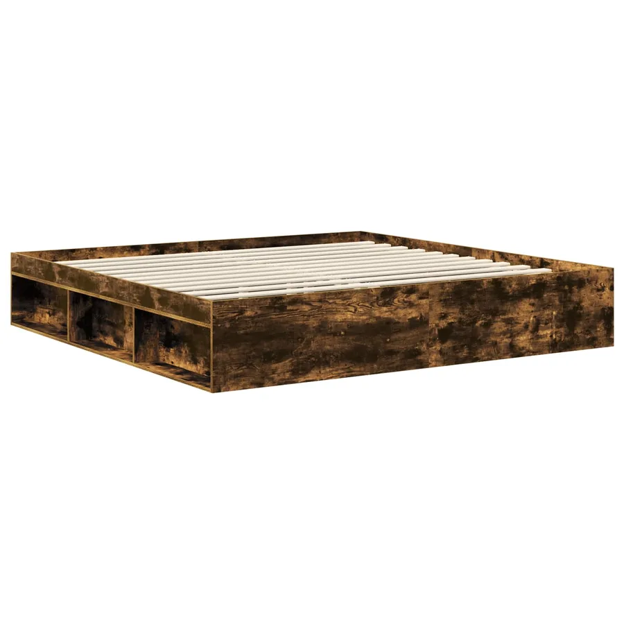 Cadre de lit Chêne fumé 200 x 200 cm Bois de pin massif - 5