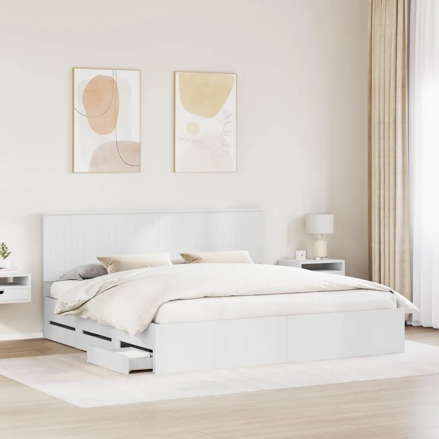 Cadre de lit avec tiroir Blanc 200 x 200 cm Bois Ingénierie - 3