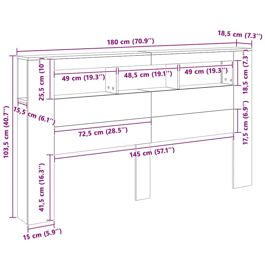 Tête de lit à LED chêne sonoma 180x18,5x103,5cm bois ingénierie - 14