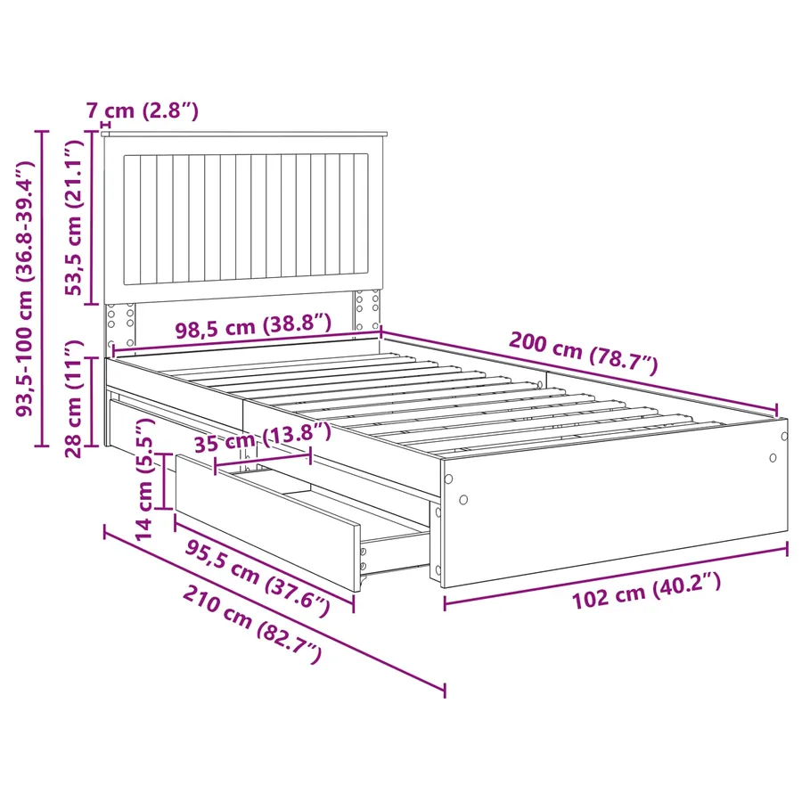Lit de Rangement Gris Sonoma 100 x 200 cm Bois d'ingénierie - 14
