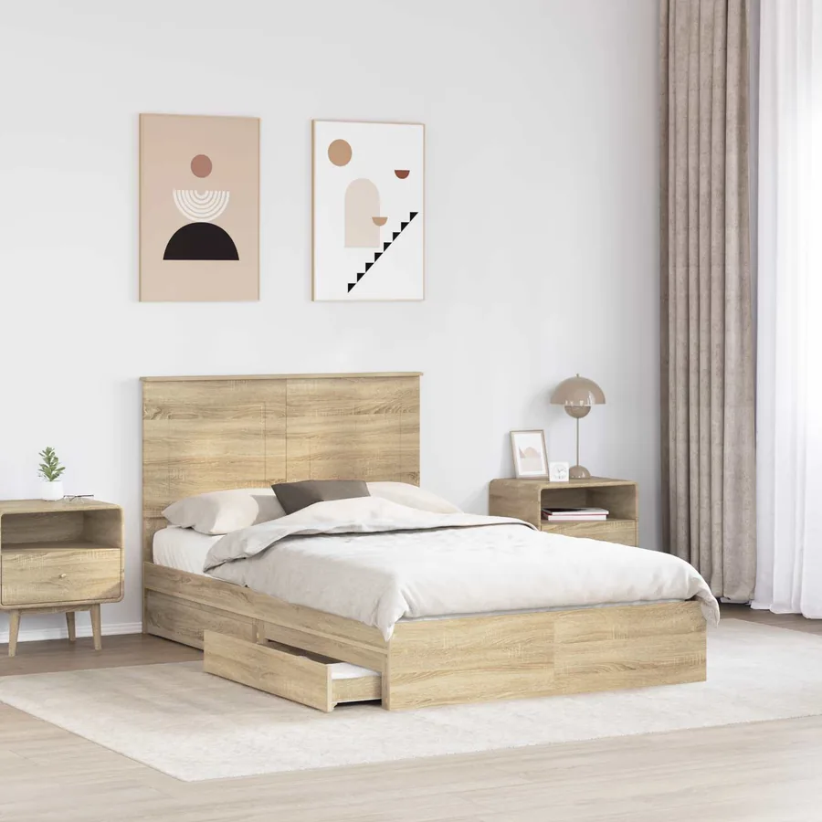 Lit de Rangement Chêne Sonoma 135 x 190 cm Bois d'ingénierie - 3
