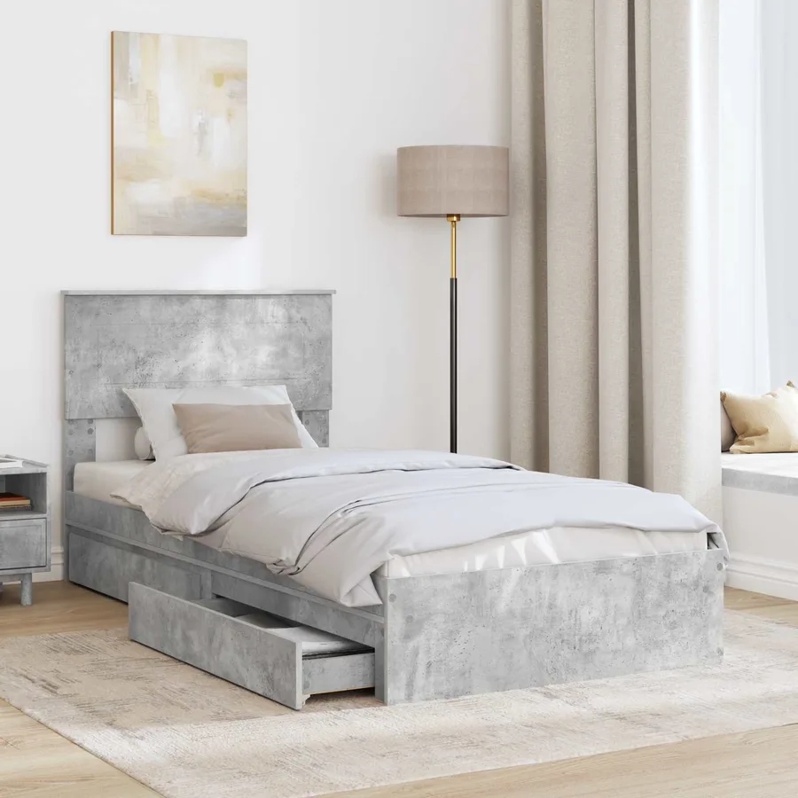 Lit de Rangement Gris béton 90 x 190 cm Bois d'ingénierie - 3