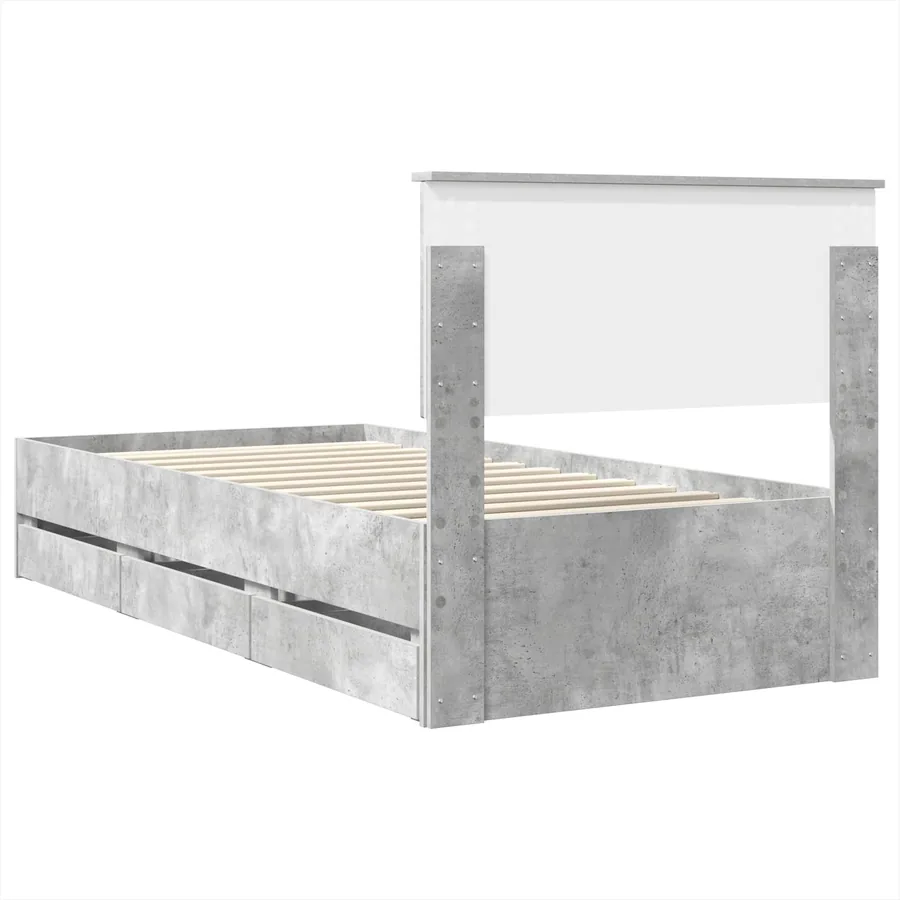 Cadre de lit avec tiroir Gris béton 90 x 190 cm Bois Ingénierie - 8