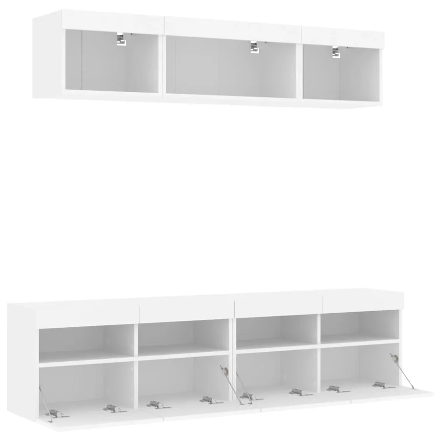 Unités murales TV avec LED 5 pcs blanc bois d'ingénierie - 6