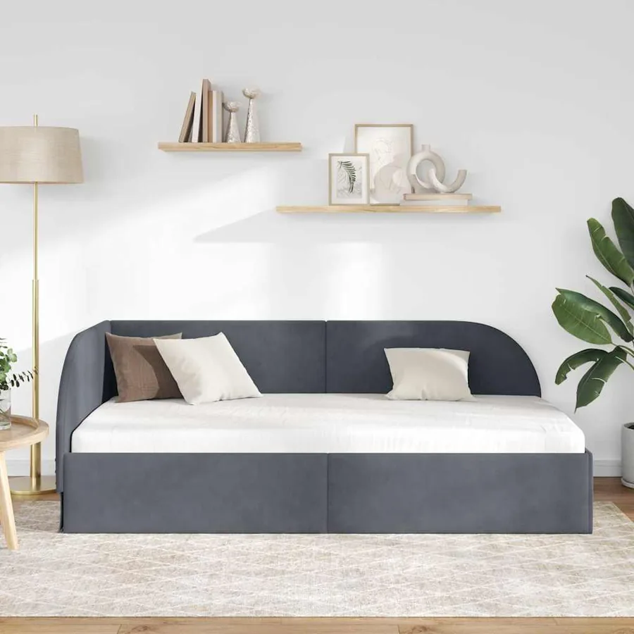 Cadre de lit d'angle Gris foncé 80 cm x 200 cm Velours - 3