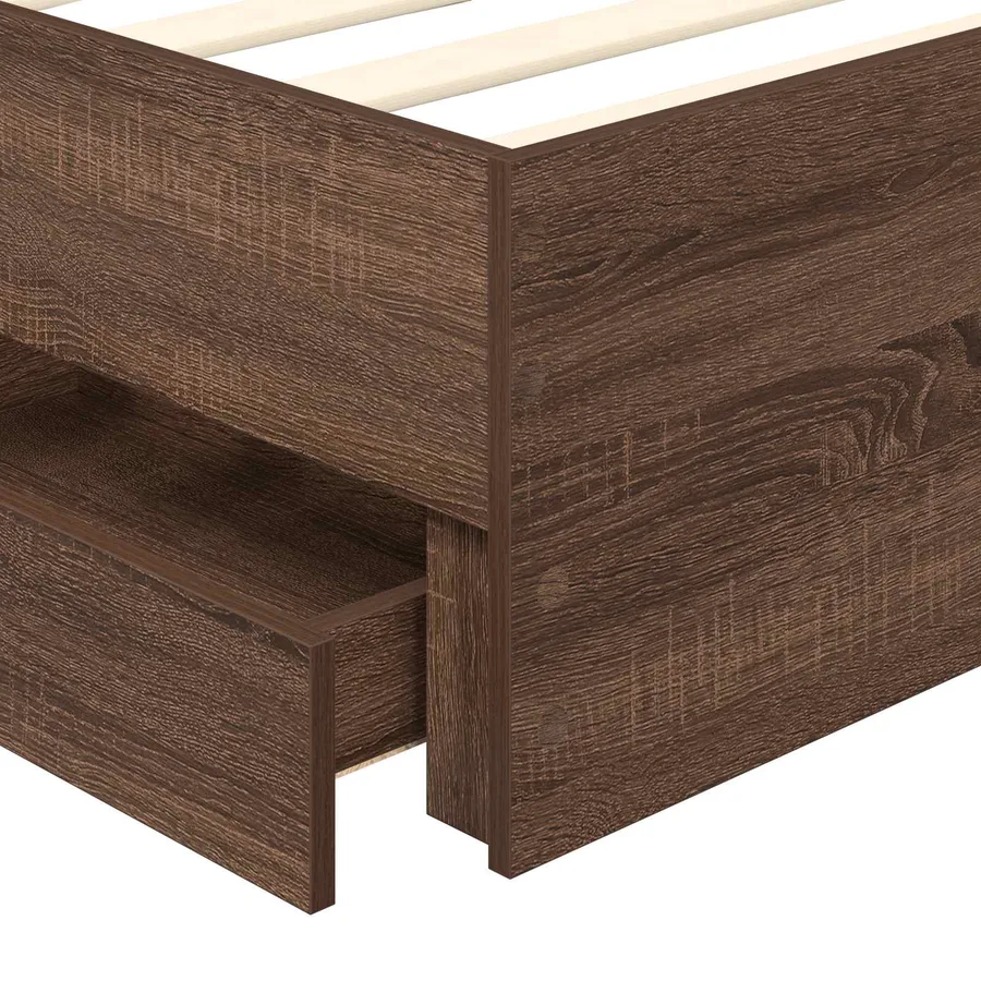 Cadre de lit avec tiroir Chêne brun 90 x 200 cm Bois Ingénierie - 11