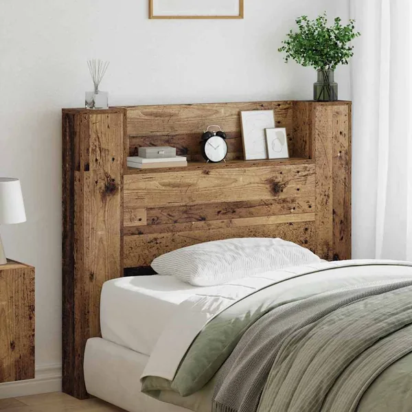 Tête de lit de rangement avec LED Bois ancien Bois d'ingénierie
