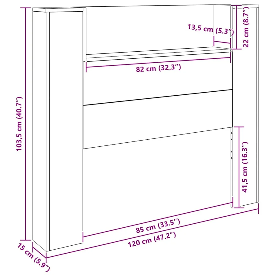 Tête de lit de rangement avec LED Bois ancien Bois d'ingénierie - 12