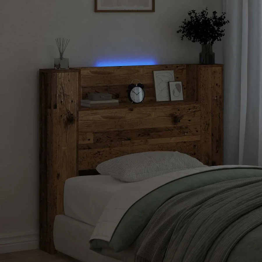 Tête de lit de rangement avec LED Bois ancien Bois d'ingénierie - 4