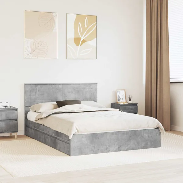 Lit de Rangement Gris béton 150 x 200 cm Bois d'ingénierie