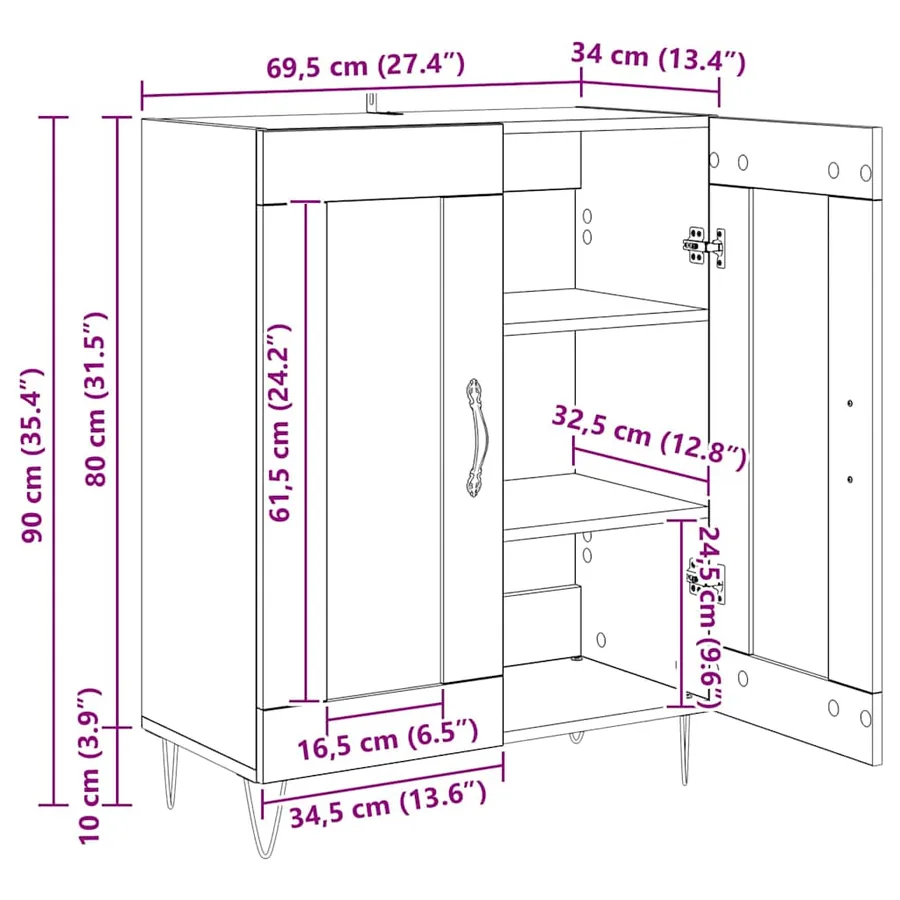Buffet Chêne noir 69,5 x 34 x 90 cm Bois d'ingénierie - 12