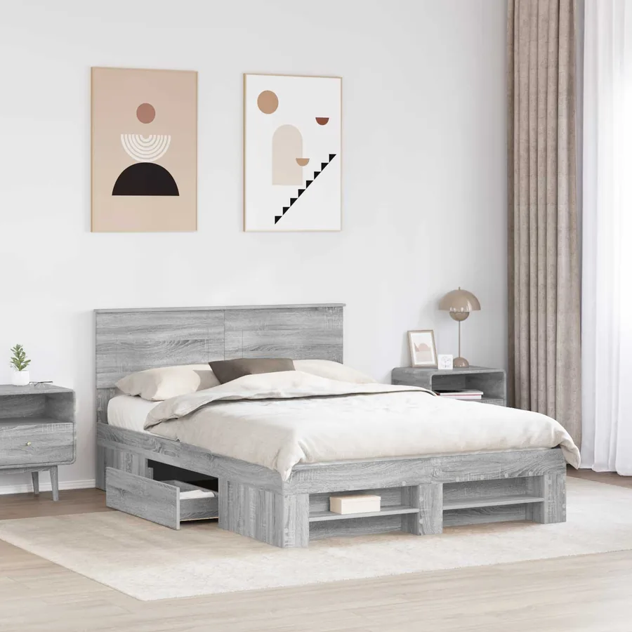 Cadre de lit Gris Sonoma 150 x 200 cm Bois d'ingénierie - 3