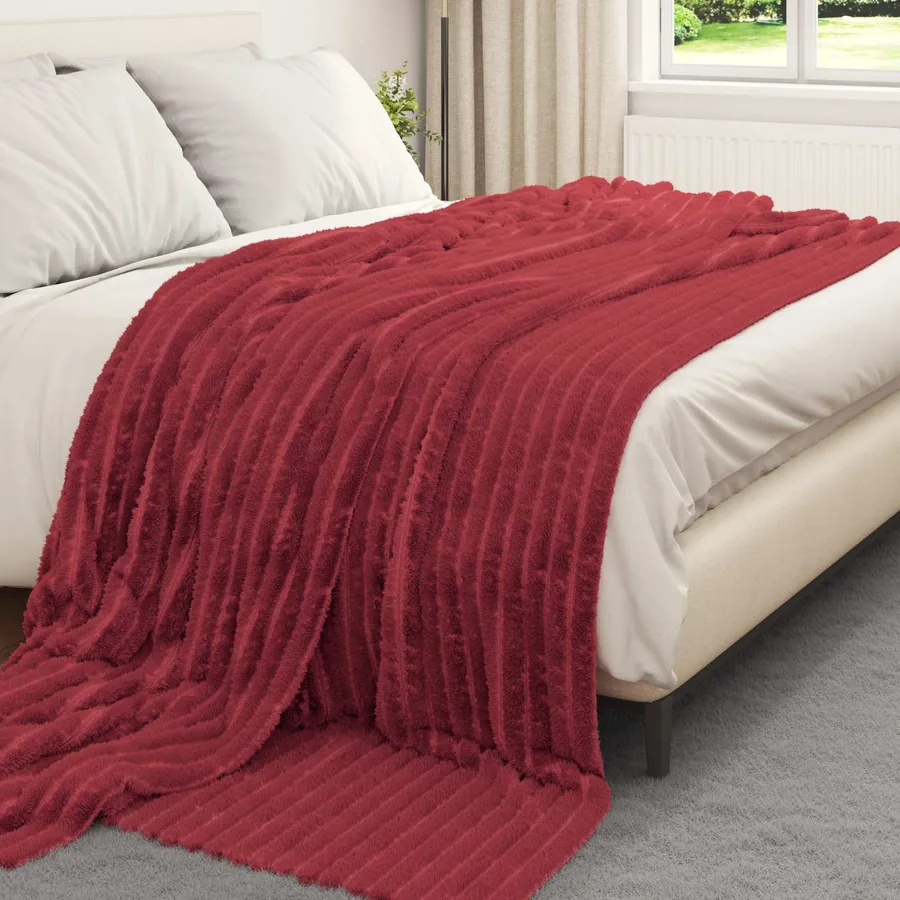 Jeté Rouge Bordeaux 240 x 220 cm Toison - 3
