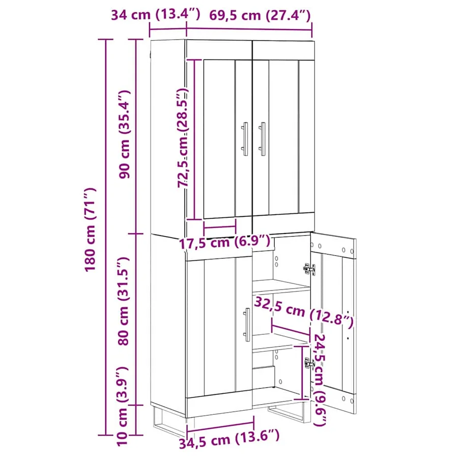 Haut Armoire 2 pcs Chêne artisanal 69,5 x 34 x 180 cm - 16