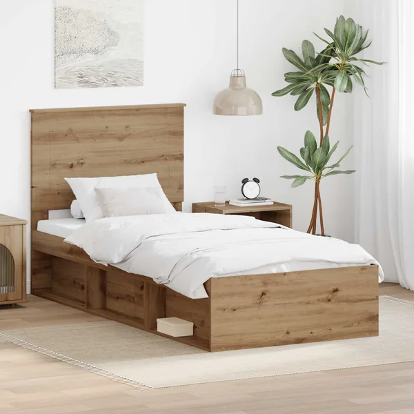 Cadre de lit Chêne artisan 90 x 190 cm Bois de pin massif