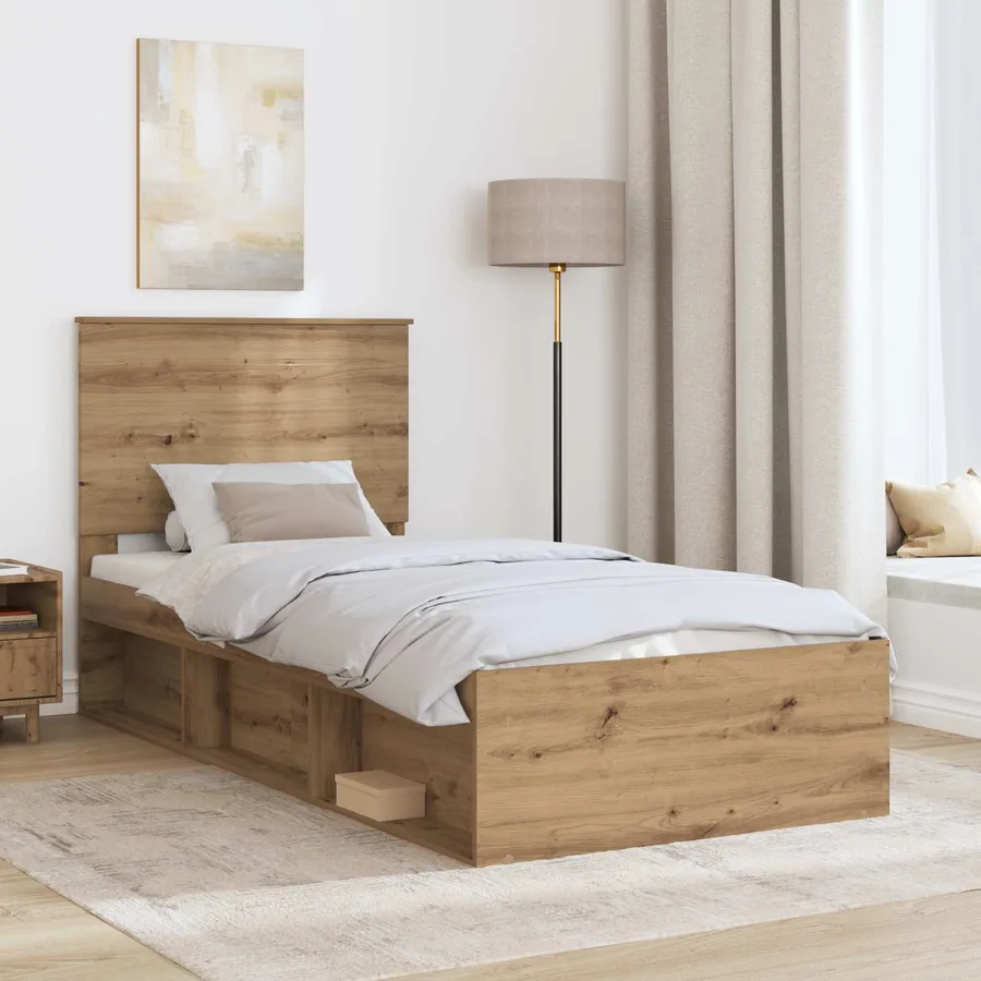 Cadre de lit Chêne artisan 90 x 190 cm Bois de pin massif - 3