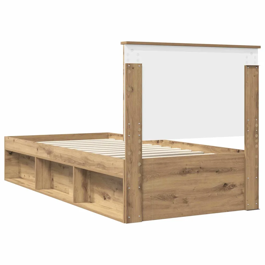 Cadre de lit Chêne artisan 90 x 190 cm Bois de pin massif - 9