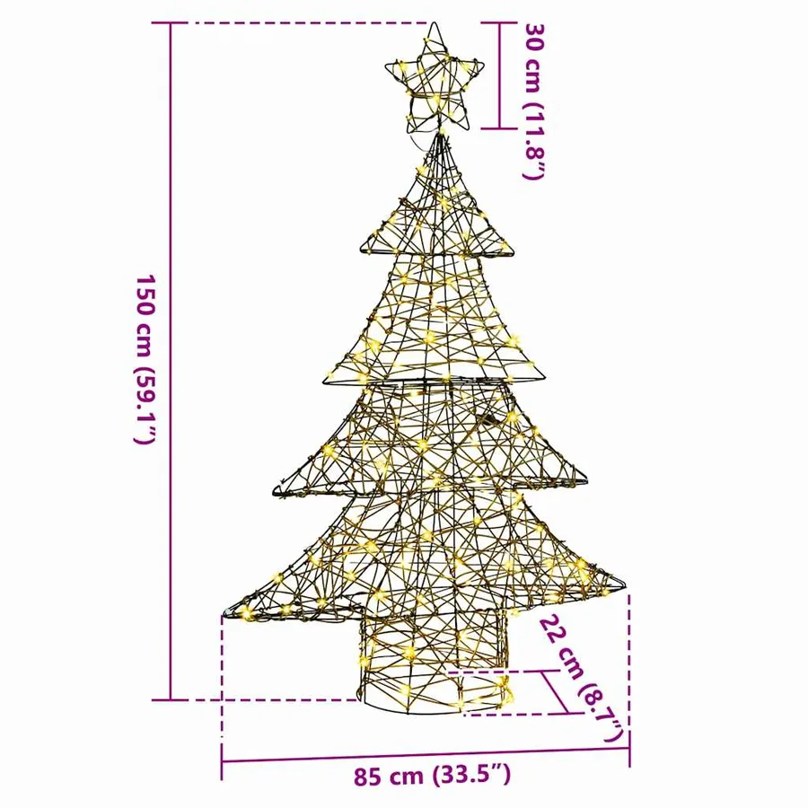 Sapin de Noël avec 120 LED Blanc chaud 150 cm Rotin - 10