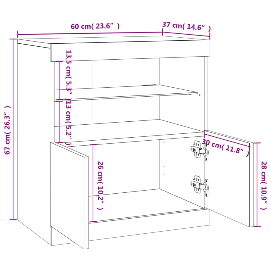 Buffet avec lumières LED gris béton 60x37x67 cm - 16