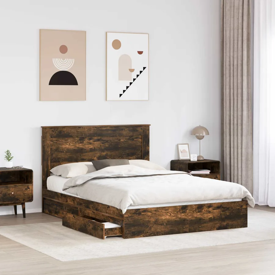 Lit de Rangement Chêne fumé 160 x 200 cm Bois d'ingénierie - 3