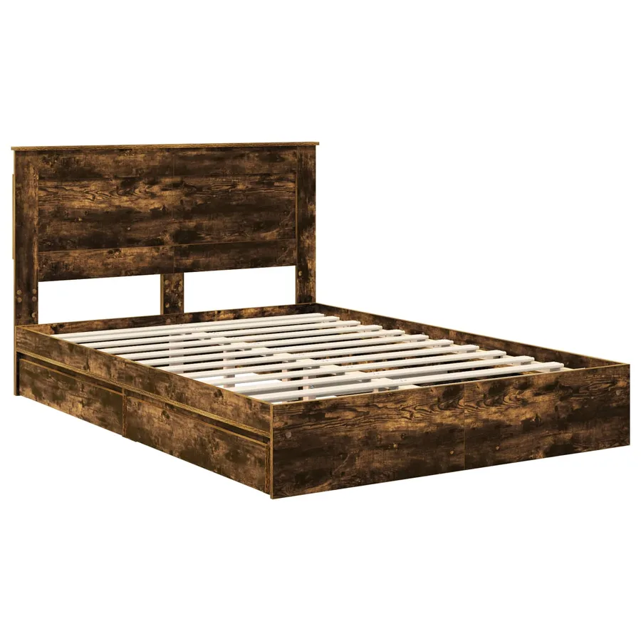 Lit de Rangement Chêne fumé 160 x 200 cm Bois d'ingénierie - 4