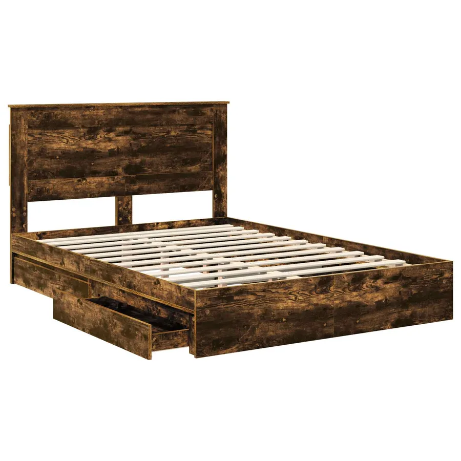 Lit de Rangement Chêne fumé 160 x 200 cm Bois d'ingénierie - 5
