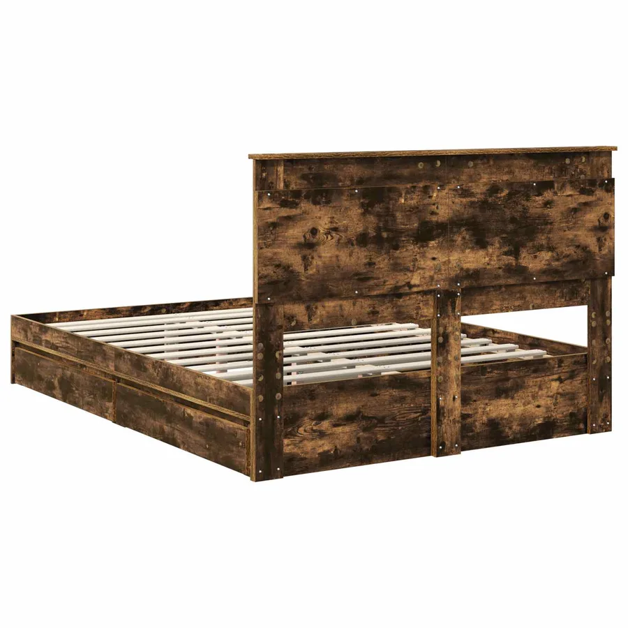 Lit de Rangement Chêne fumé 160 x 200 cm Bois d'ingénierie - 8