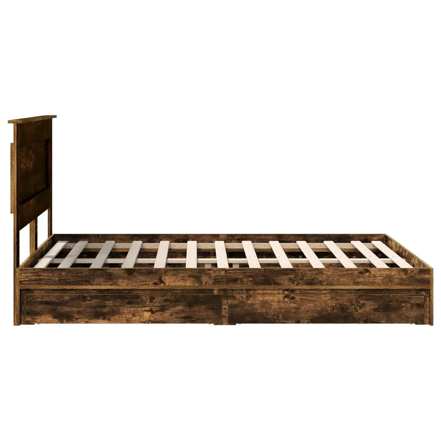 Lit de Rangement Chêne fumé 160 x 200 cm Bois d'ingénierie - 9