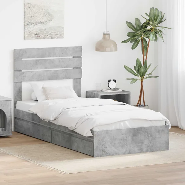 Lit de Rangement Gris béton 90 x 190 cm Bois d'ingénierie