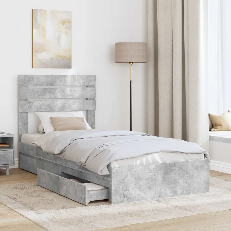 Lit de Rangement Gris béton 90 x 190 cm Bois d'ingénierie - 3