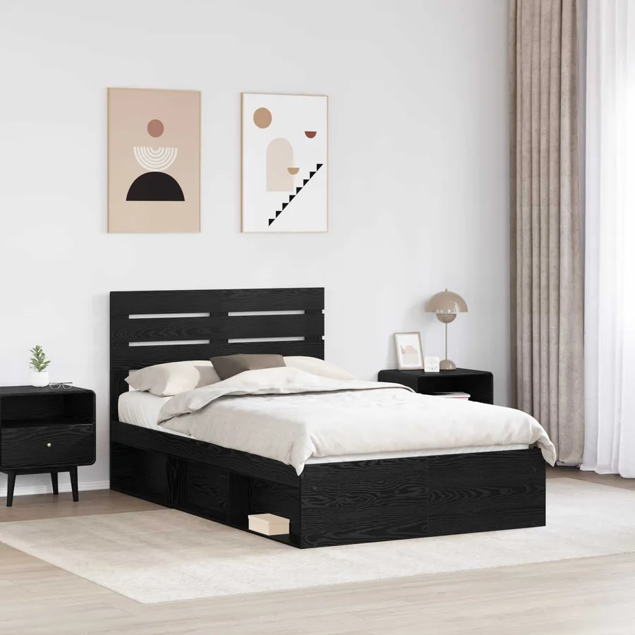 Cadre de lit avec tête de lit Noir 120 x 190 cm Pin massif - 3