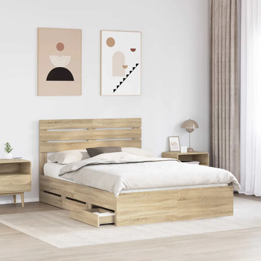 Cadre de lit Chêne Sonoma 140 x 190 cm Bois Ingénierie - 3