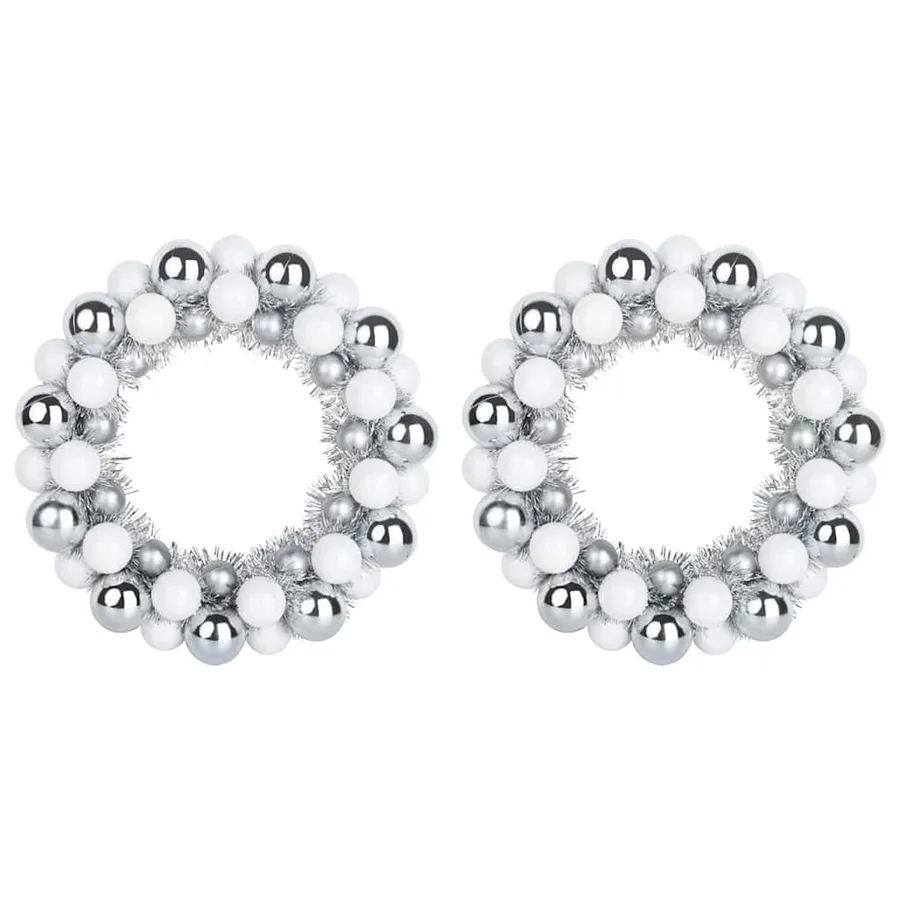 Couronnes de Boules de Noël 2 pcs Blanc et Argent - 2