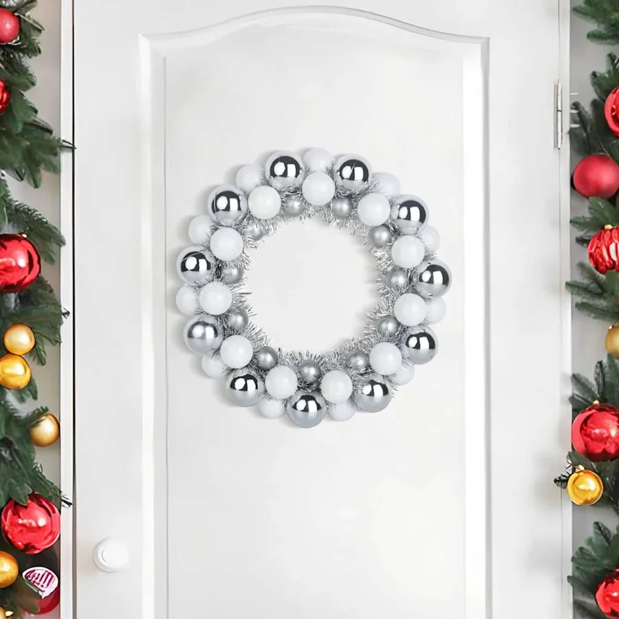 Couronnes de Boules de Noël 2 pcs Blanc et Argent - 3