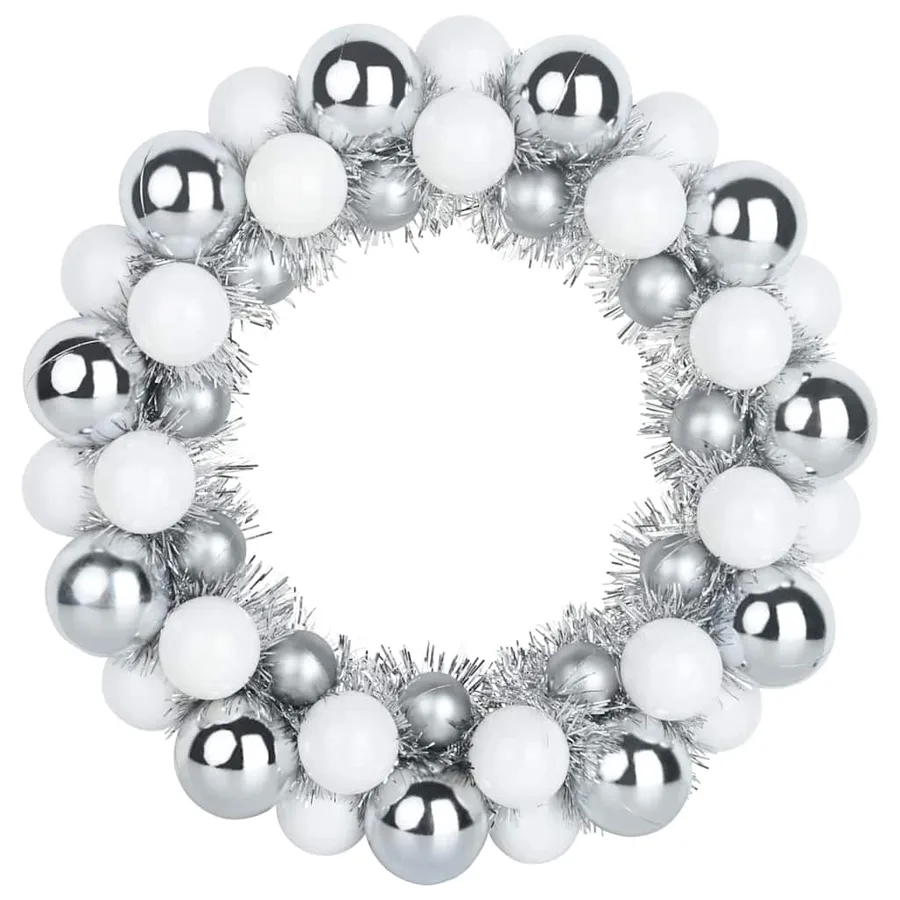 Couronnes de Boules de Noël 2 pcs Blanc et Argent - 4