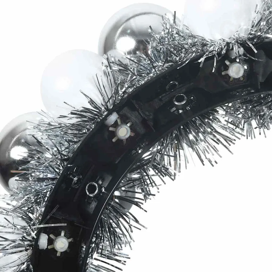 Couronnes de Boules de Noël 2 pcs Blanc et Argent - 7