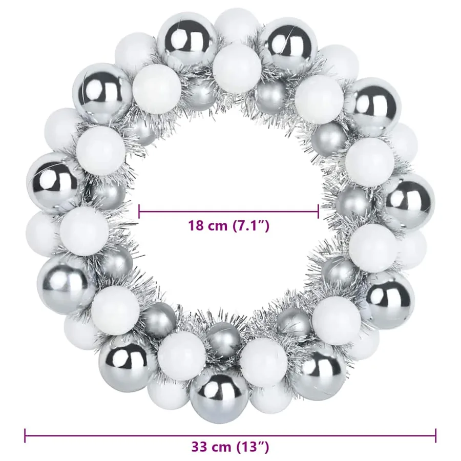 Couronnes de Boules de Noël 2 pcs Blanc et Argent - 8