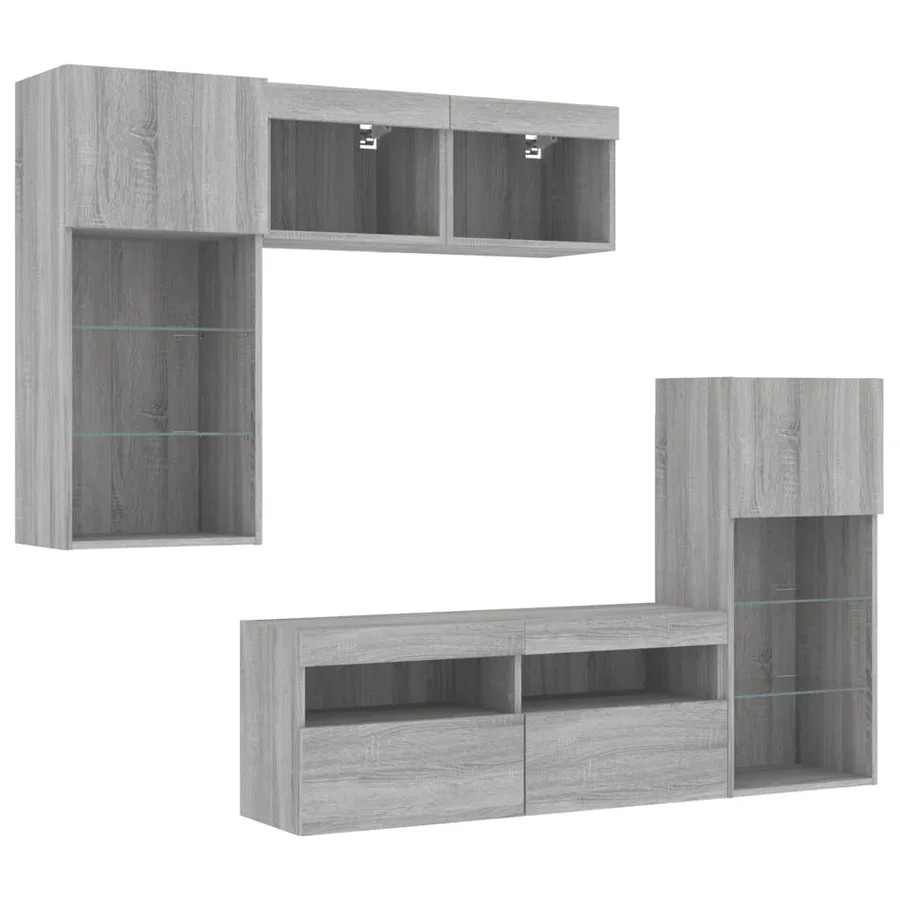Unités murales TV avec LED 5 pcs gris sonoma bois d'ingénierie - 5