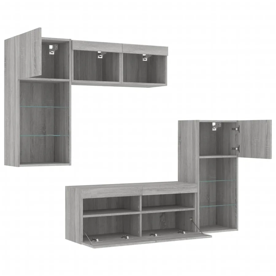 Unités murales TV avec LED 5 pcs gris sonoma bois d'ingénierie - 6