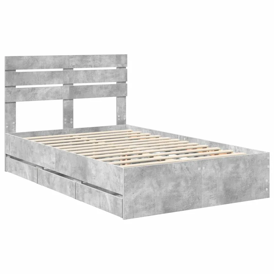 Cadre de lit Gris béton 135 x 190 cm Bois Ingénierie - 4