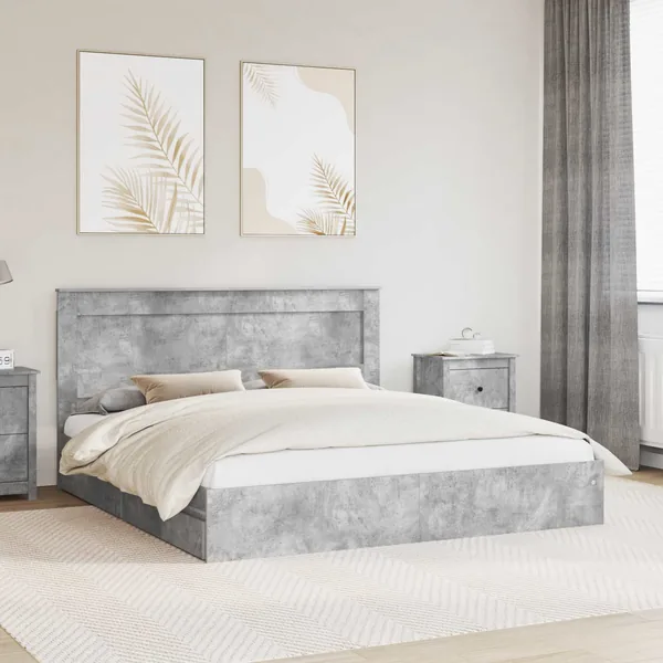Lit de Rangement Gris béton 180 x 200 cm Bois d'ingénierie