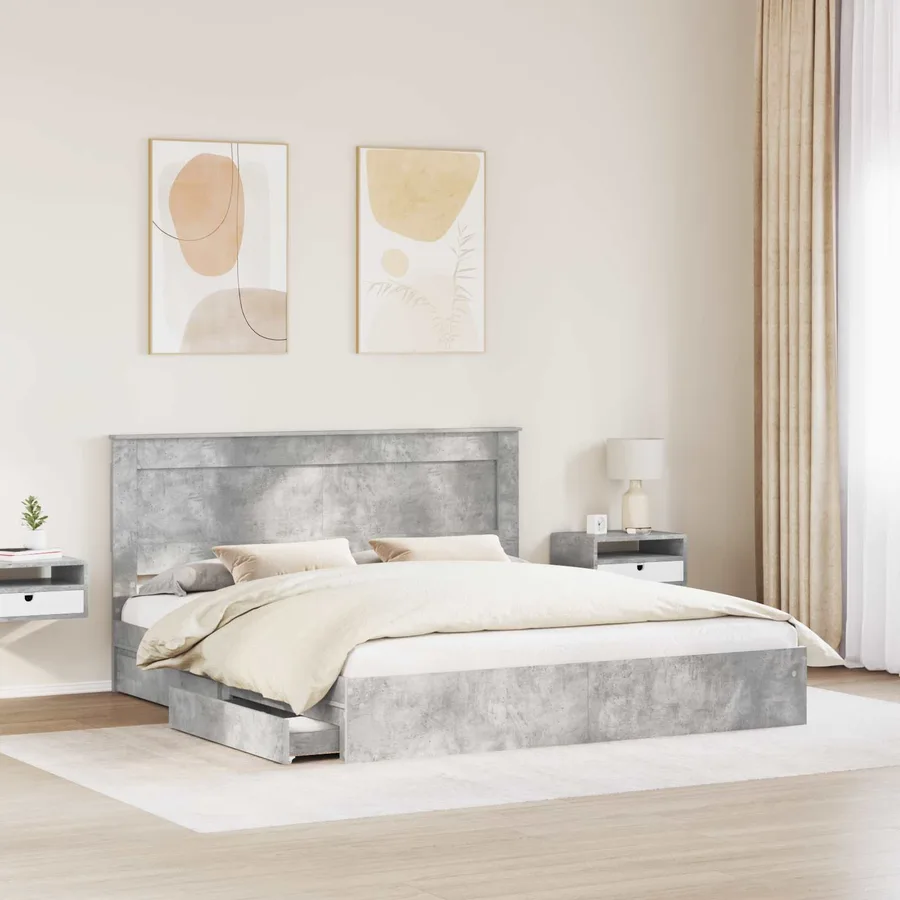 Lit de Rangement Gris béton 180 x 200 cm Bois d'ingénierie - 3