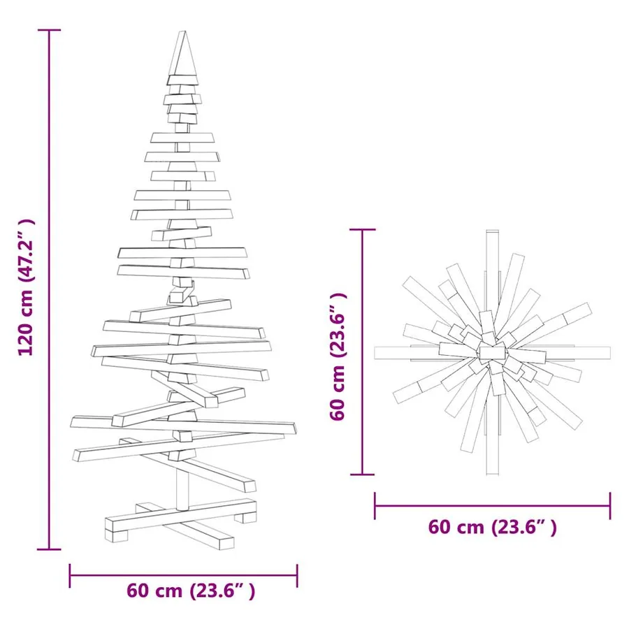 Arbre de Noël en bois Marron 120 cm Bois massif en pin - 13